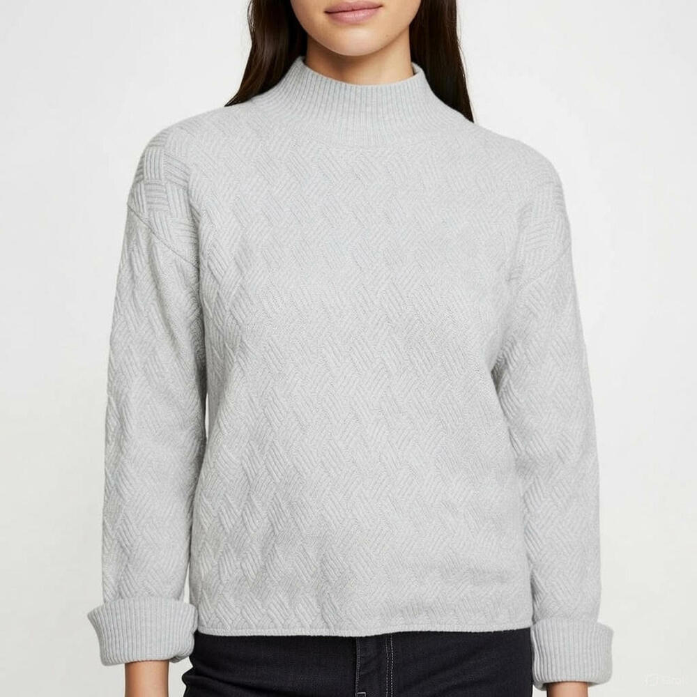 Elk, Size 6, Light Gray, Merino Wool Blend Mock Neck Sweater